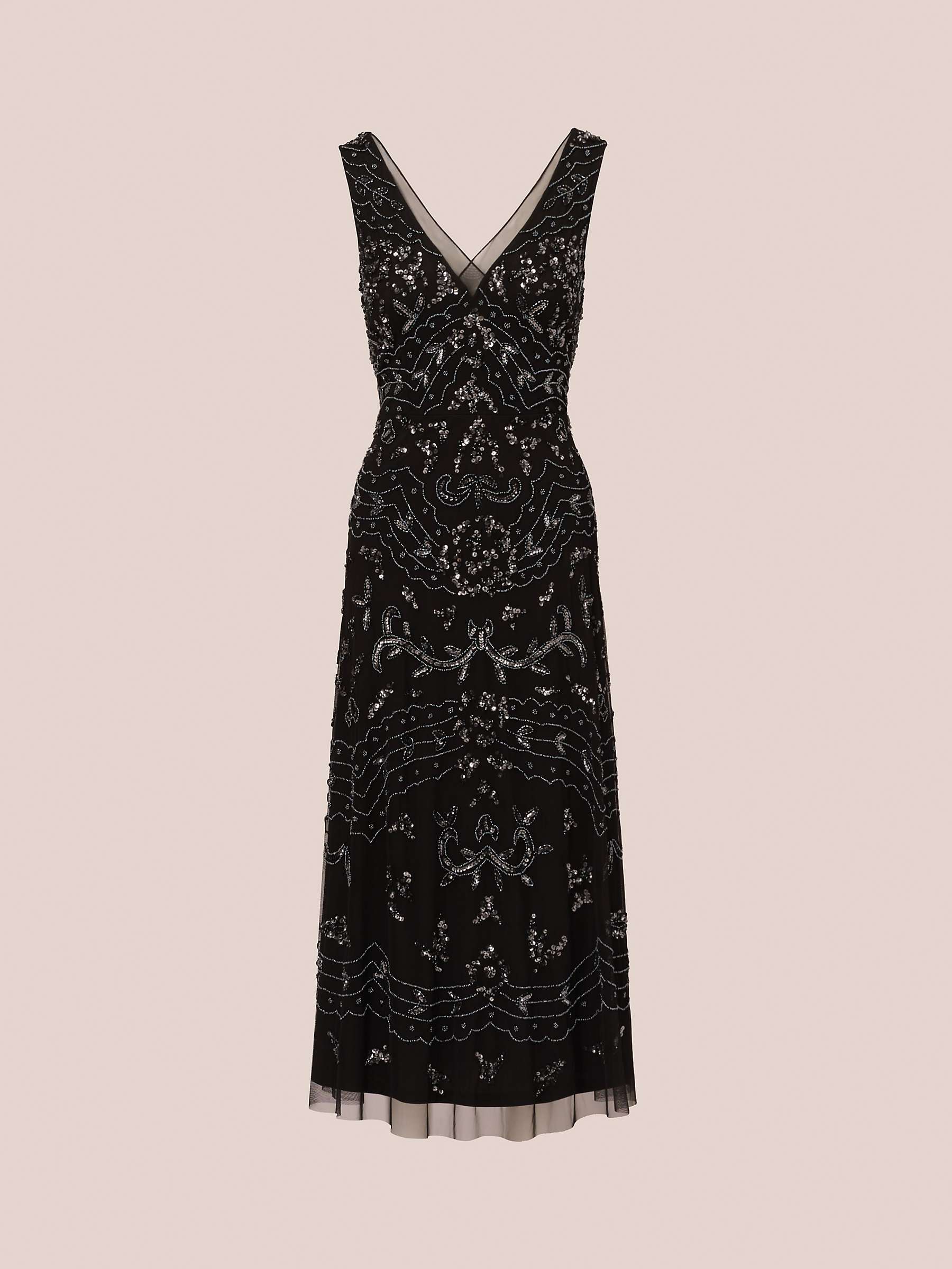 Buy Adrianna Papell Beaded Midi Dress, Black/Gunmetal Online at johnlewis.com
