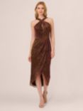 Adrianna Papell Halter Neck Crinkle Metallic Dress, Copper, Copper