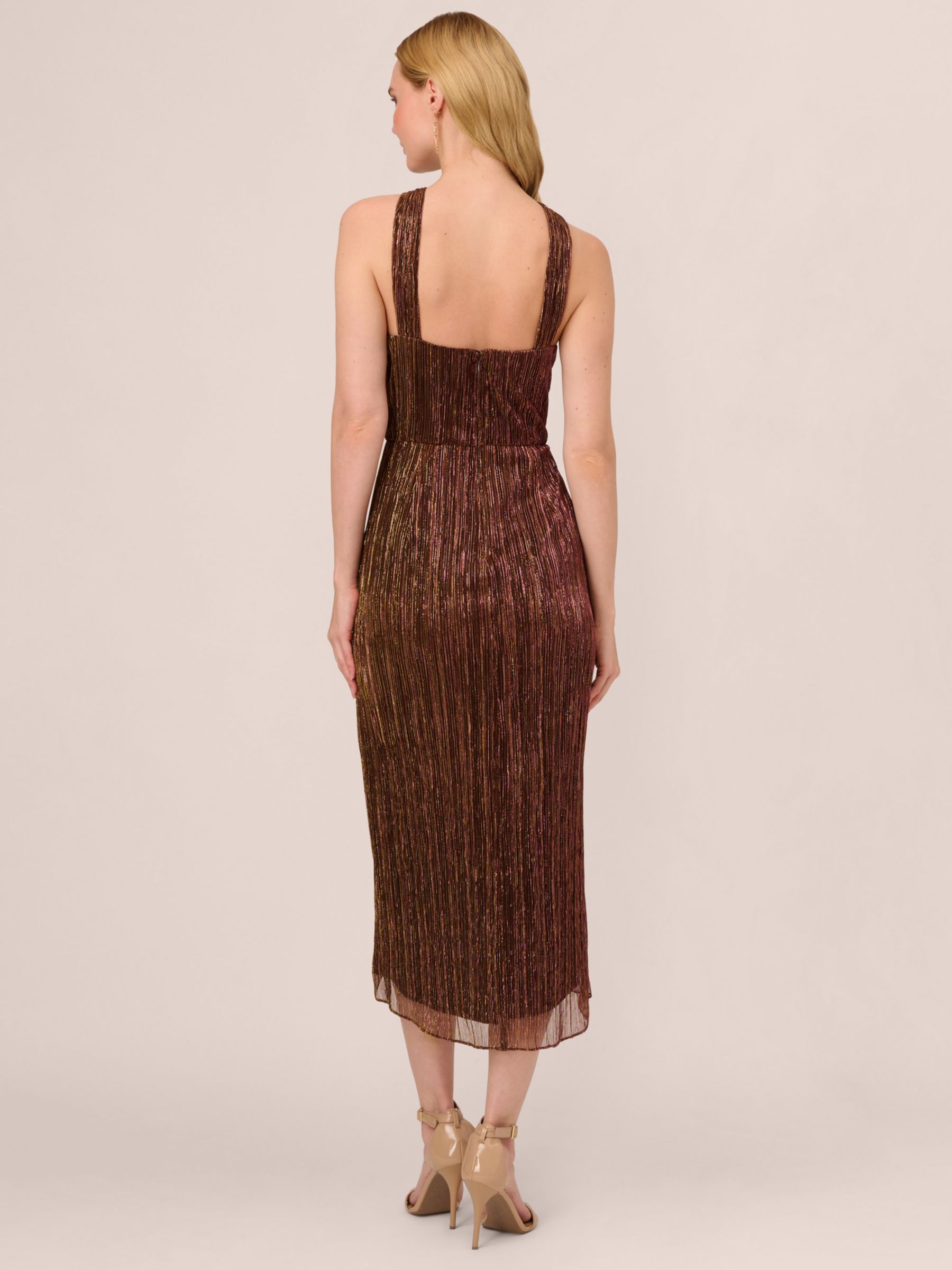 Adrianna Papell Halter Neck Crinkle Metallic Dress Copper at John