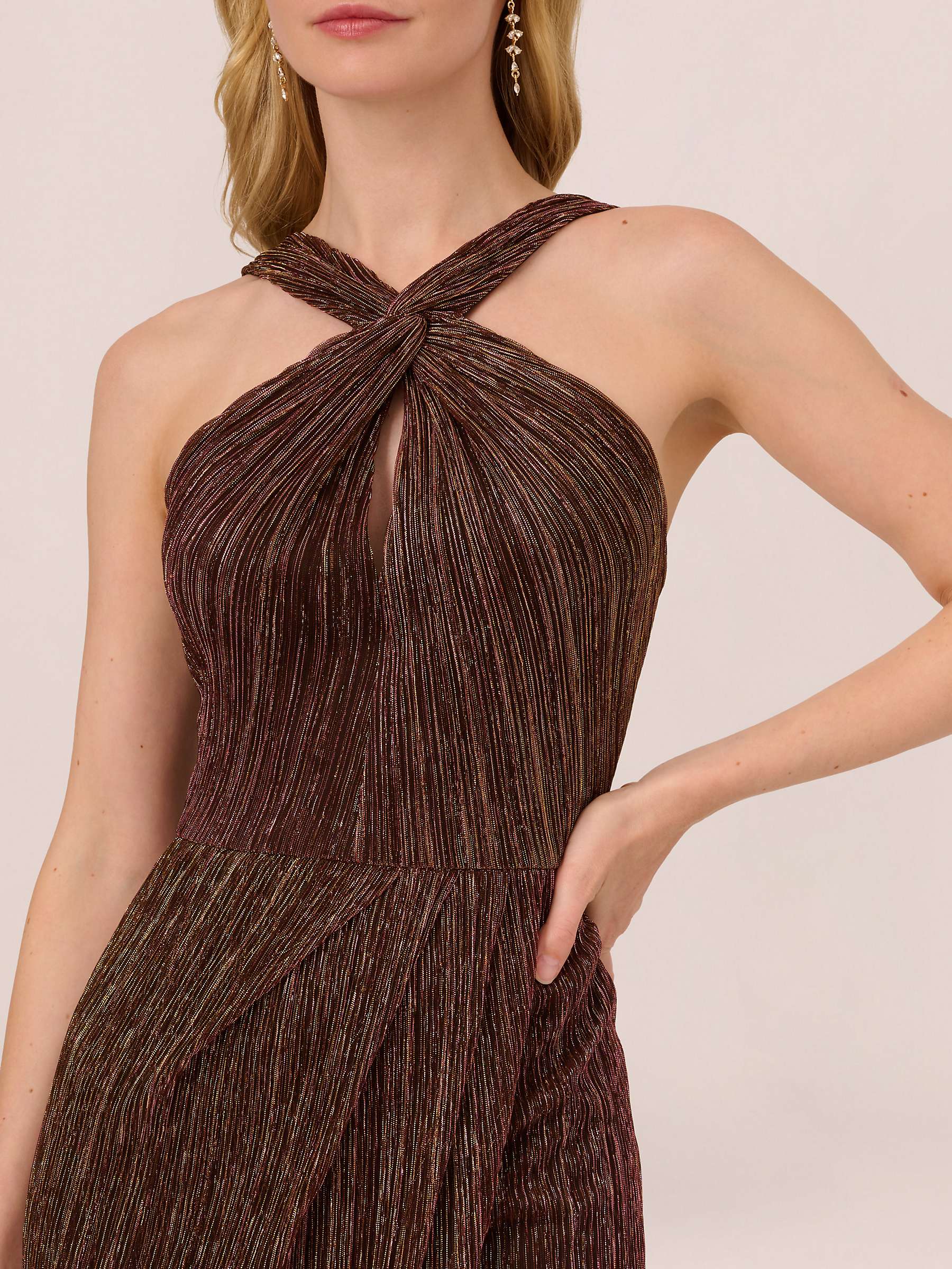 Buy Adrianna Papell Halter Neck Crinkle Metallic Dress, Copper Online at johnlewis.com