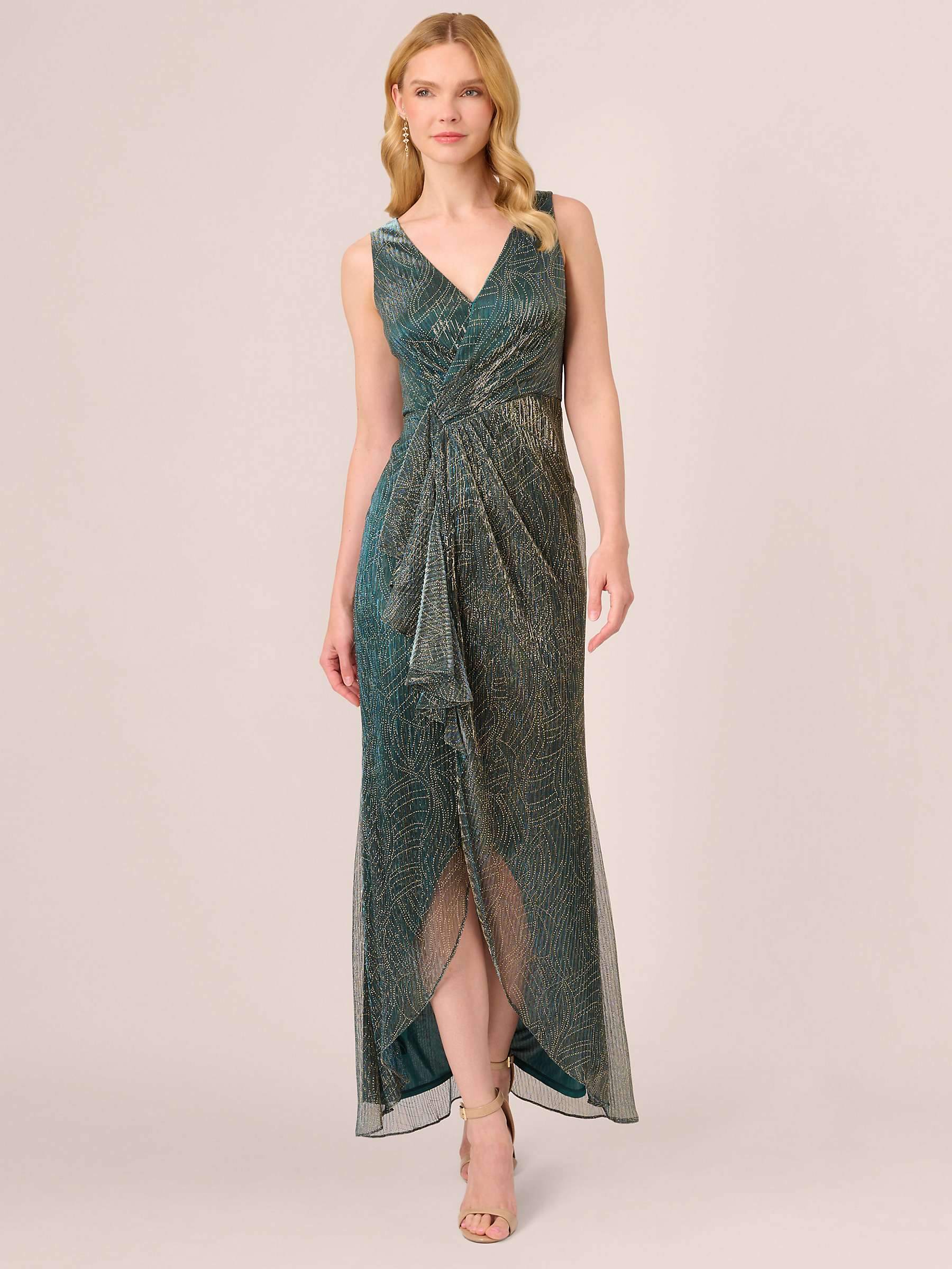 Buy Adrianna Papell Metallic Mesh Cascade Maxi Dress, Evergreen Online at johnlewis.com