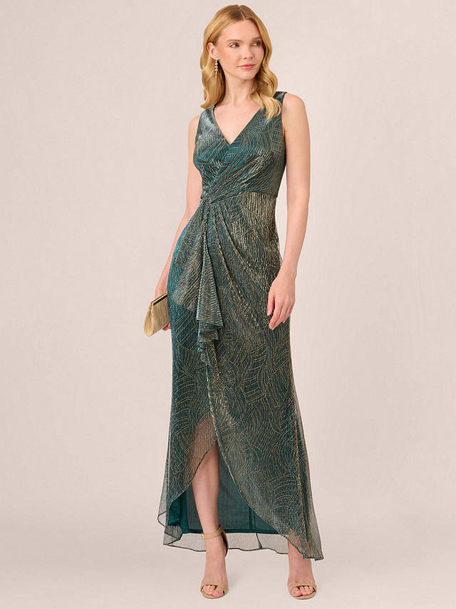 Adrianna Papell Metallic Mesh Cascade Maxi Dress, Evergreen