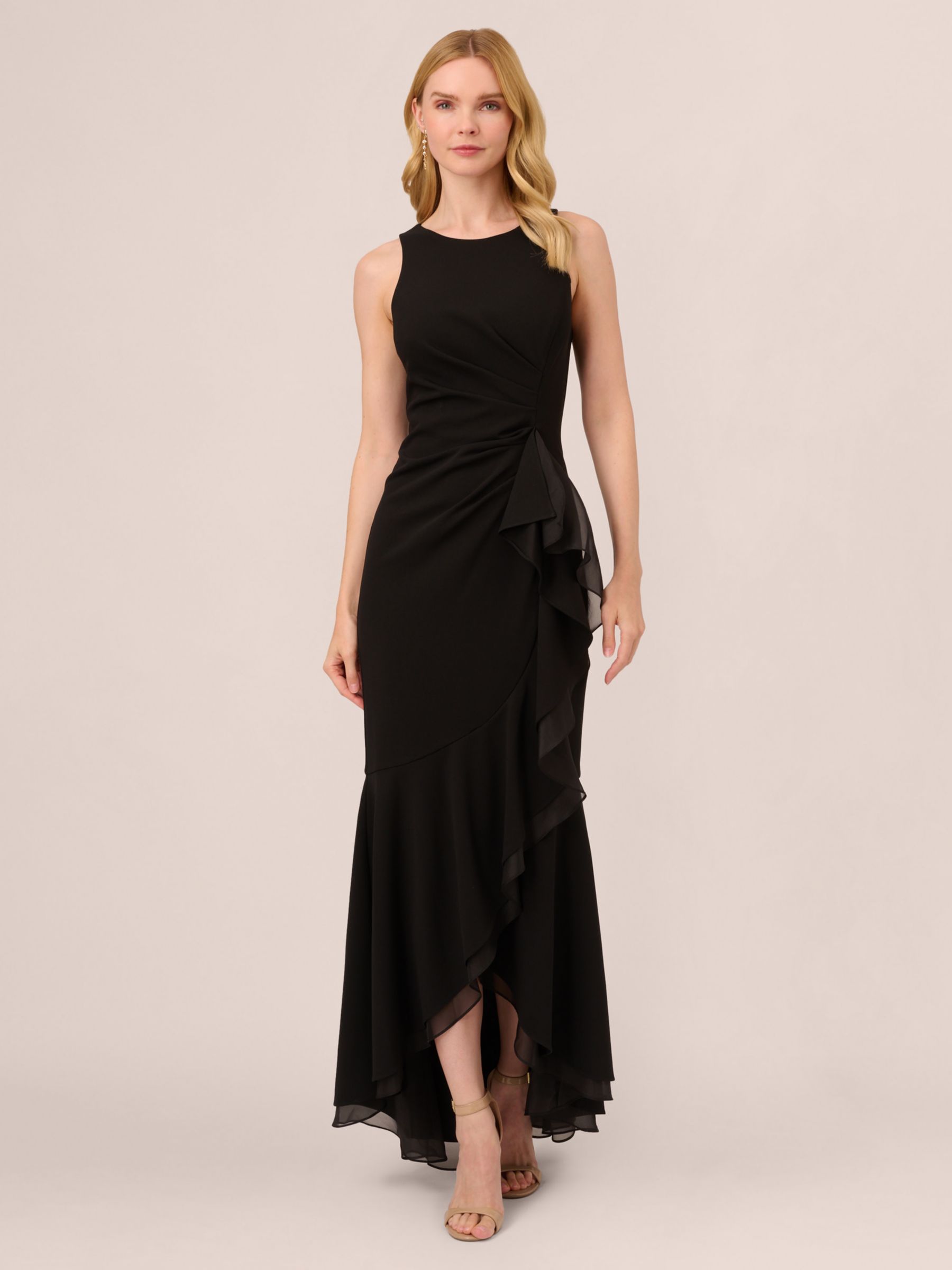 Adrianna Papell Ruffle Crepe Halterneck Maxi Dress Black at John