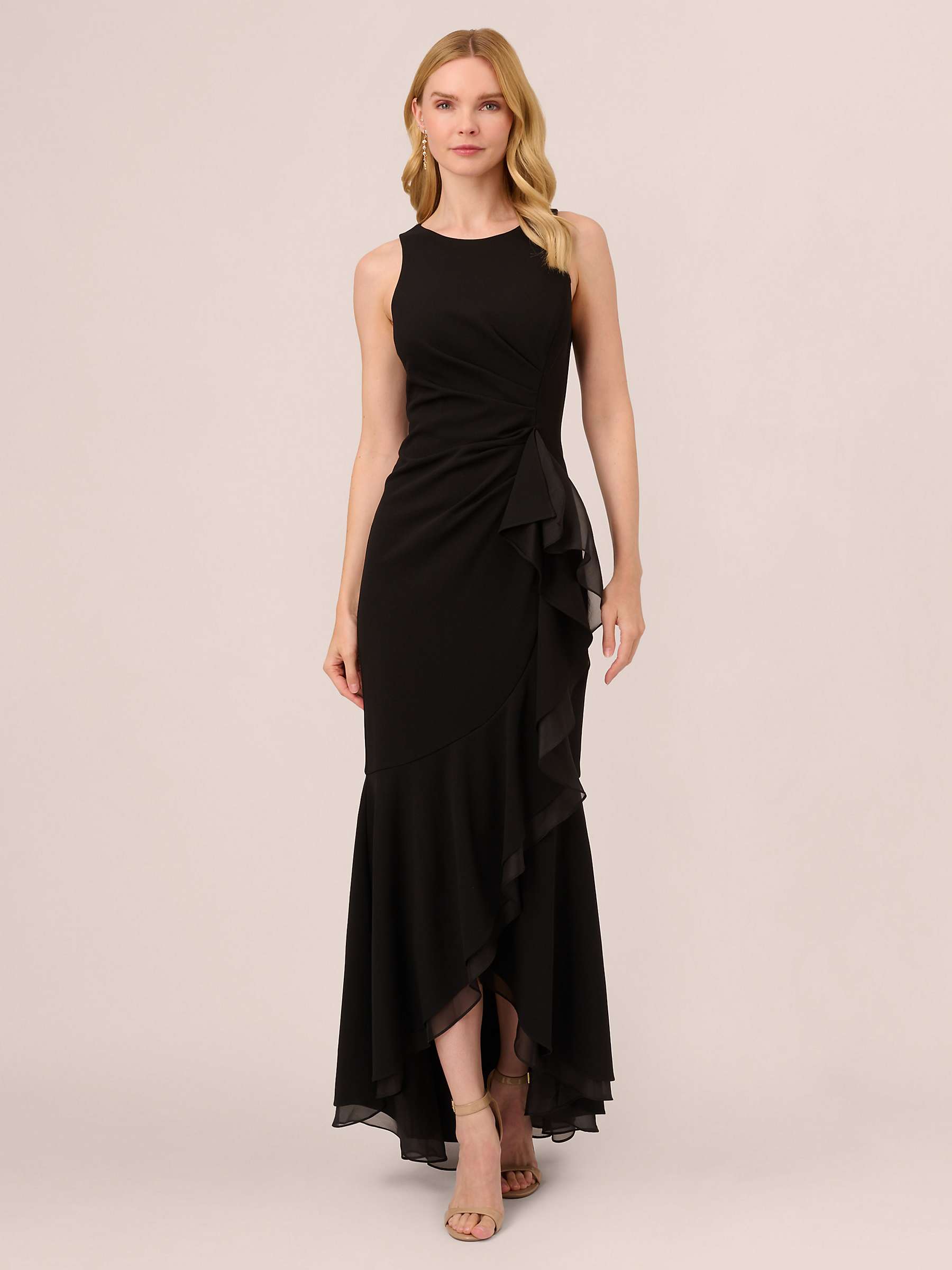 Buy Adrianna Papell Ruffle Crepe Halterneck Maxi Dress, Black Online at johnlewis.com