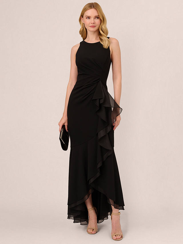 Adrianna Papell Ruffle Crepe Halterneck Maxi Dress, Black
