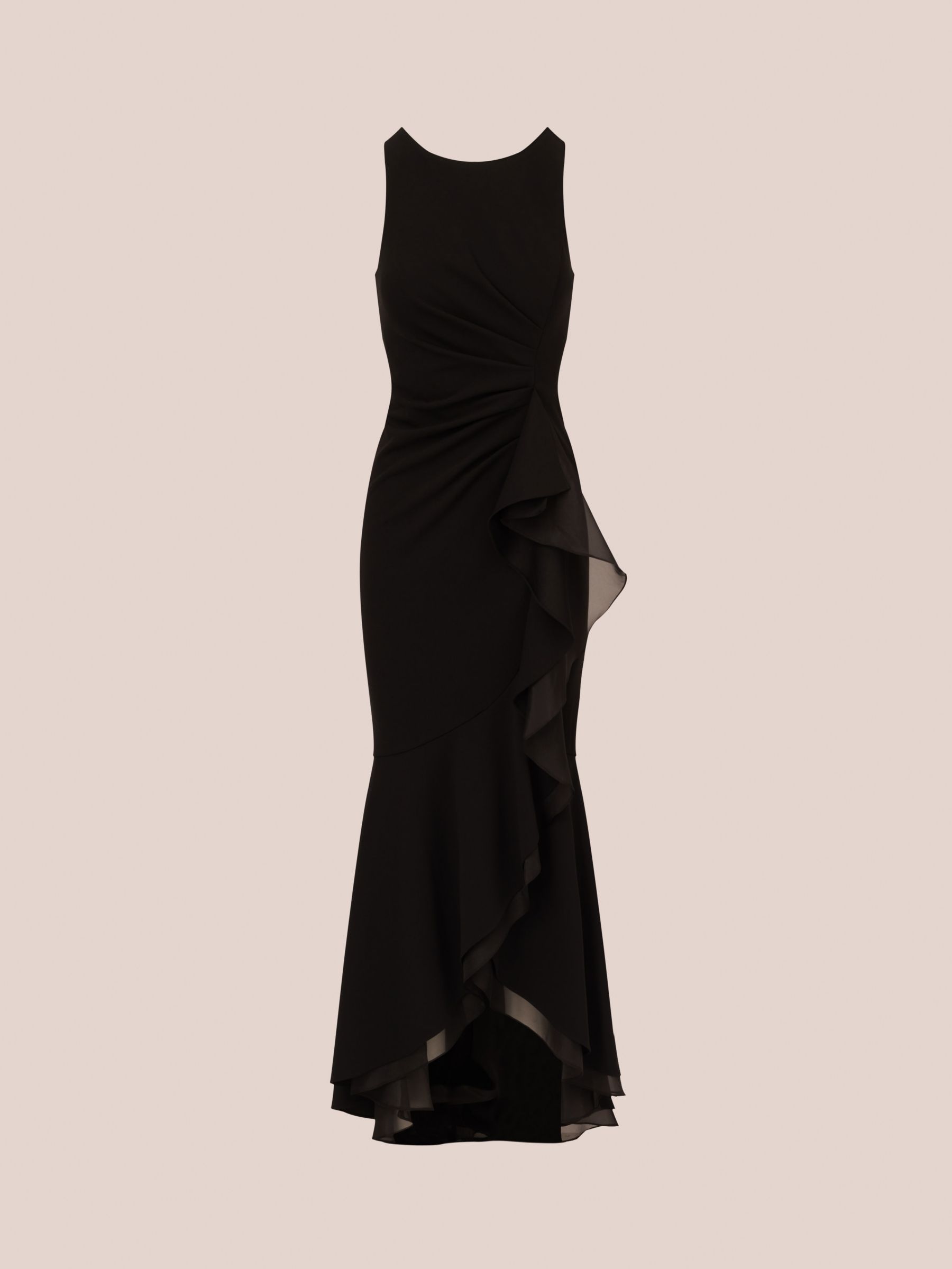 Adrianna Papell Ruffle Crepe Halterneck Maxi Dress Black at John