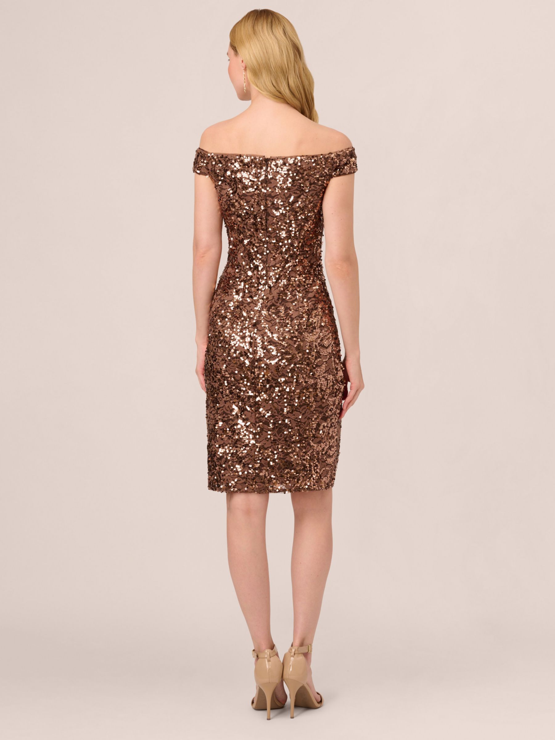 Adrianna Papell Off Shoulder Sequin Dress, Copper at John Lewis & Partners