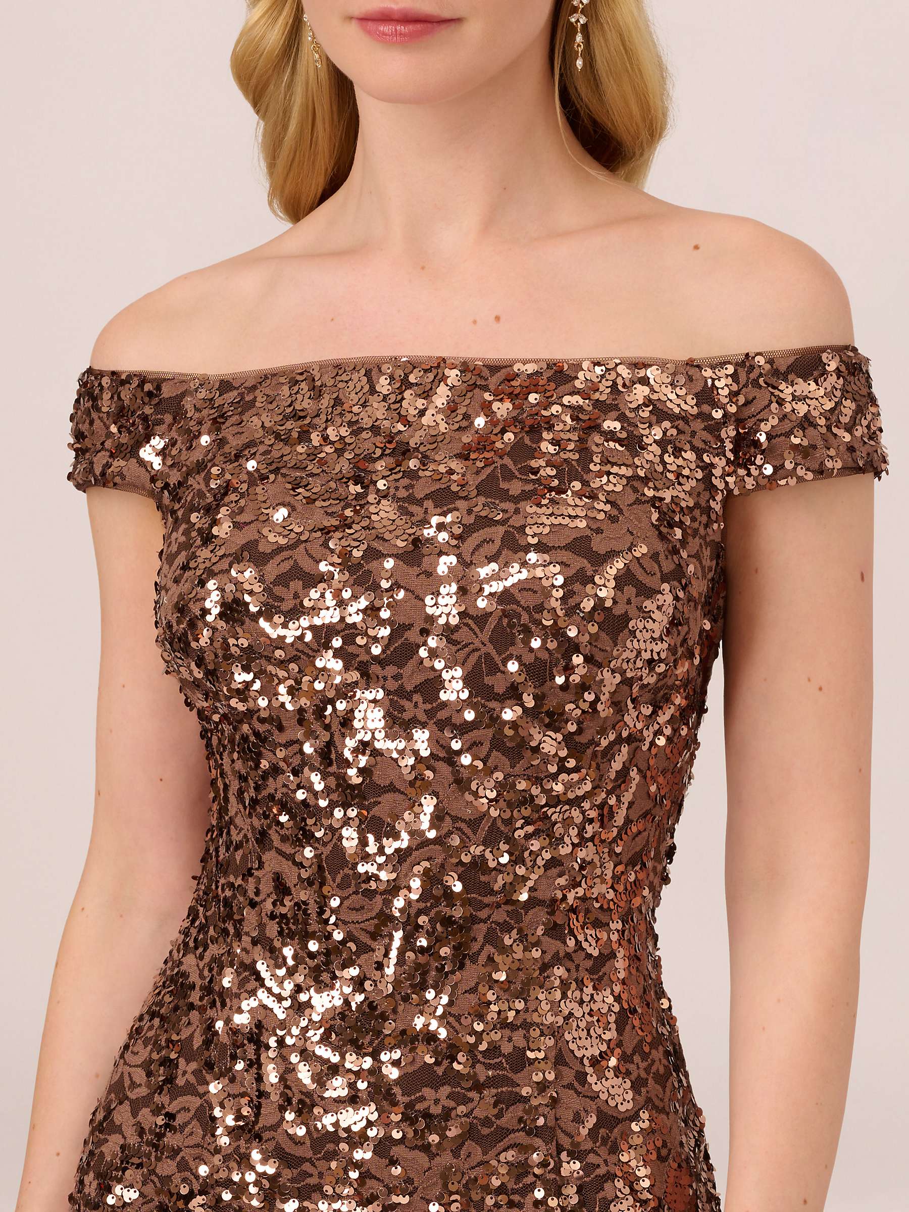 Buy Adrianna Papell Off Shoulder Sequin Dress, Copper Online at johnlewis.com
