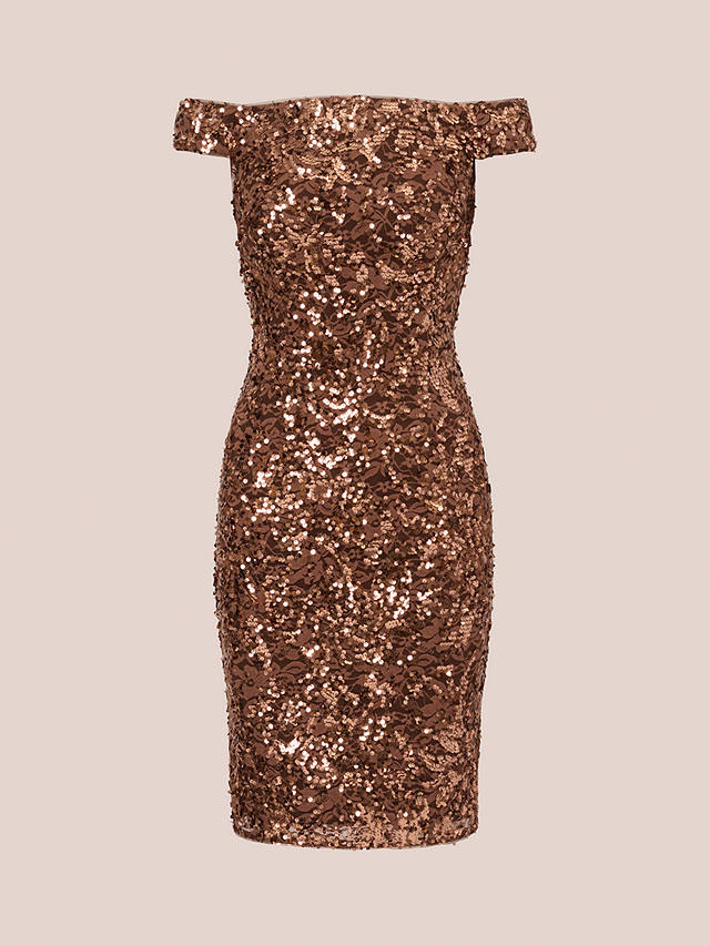 Adrianna Papell Off Shoulder Sequin Dress, Copper