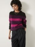 HUSH Keara Brushed Fluffy Stripe Jumper, Plum/Fuchsia, Plum/Fuchsia