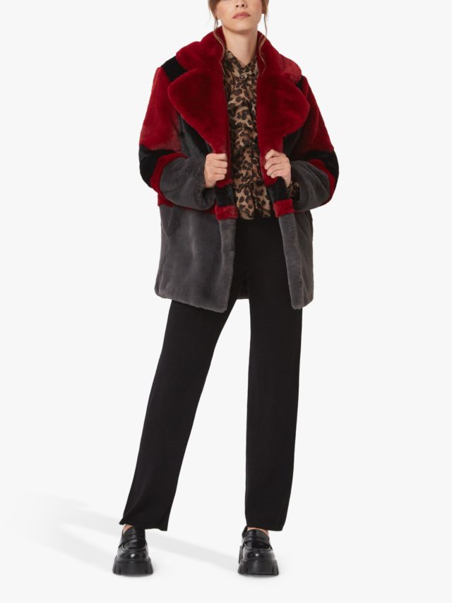 Colour block discount faux fur coat