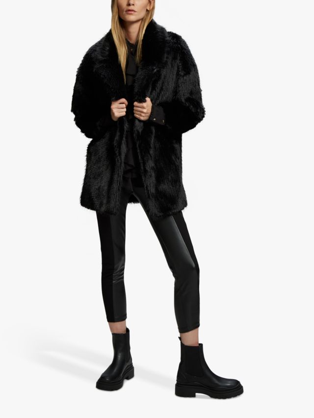 John Lewis ANYDAY Plain Faux Fur Coat, Black, XS