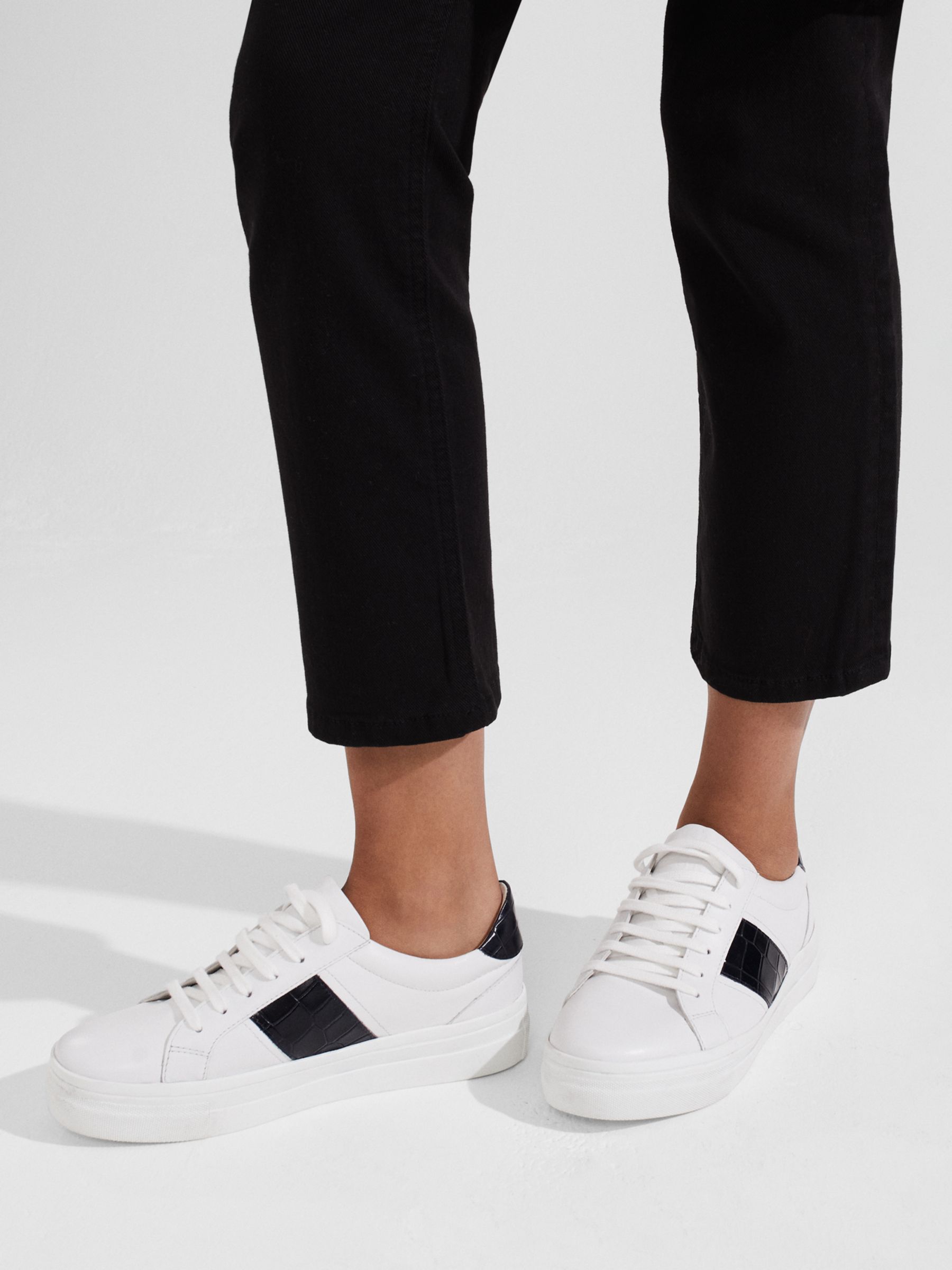 Hobbs Victoria Low Top Leather Trainers, White/Black at John Lewis ...