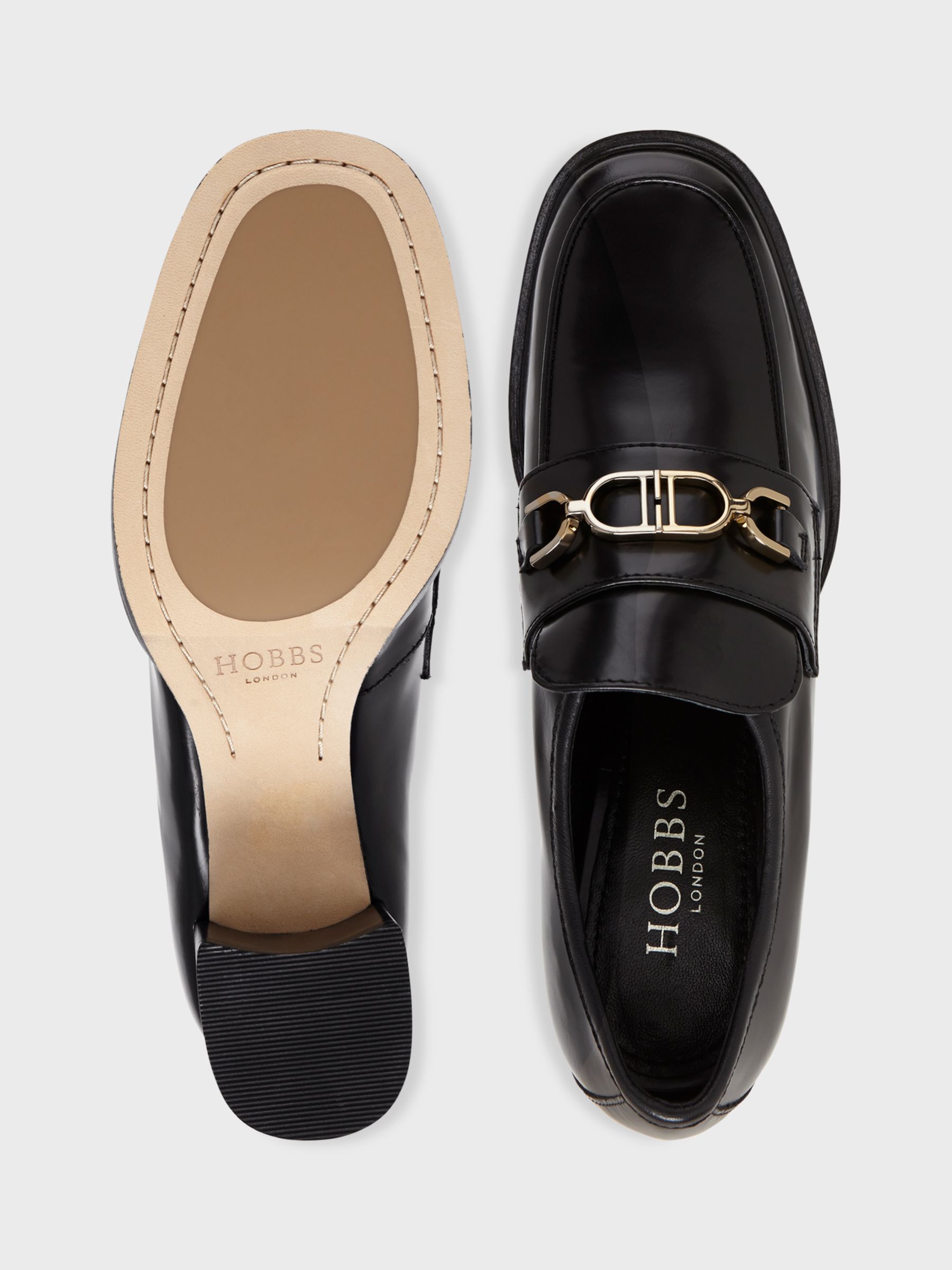 Hobbs Laura Leather Heeled Loafers, Black at John Lewis & Partners