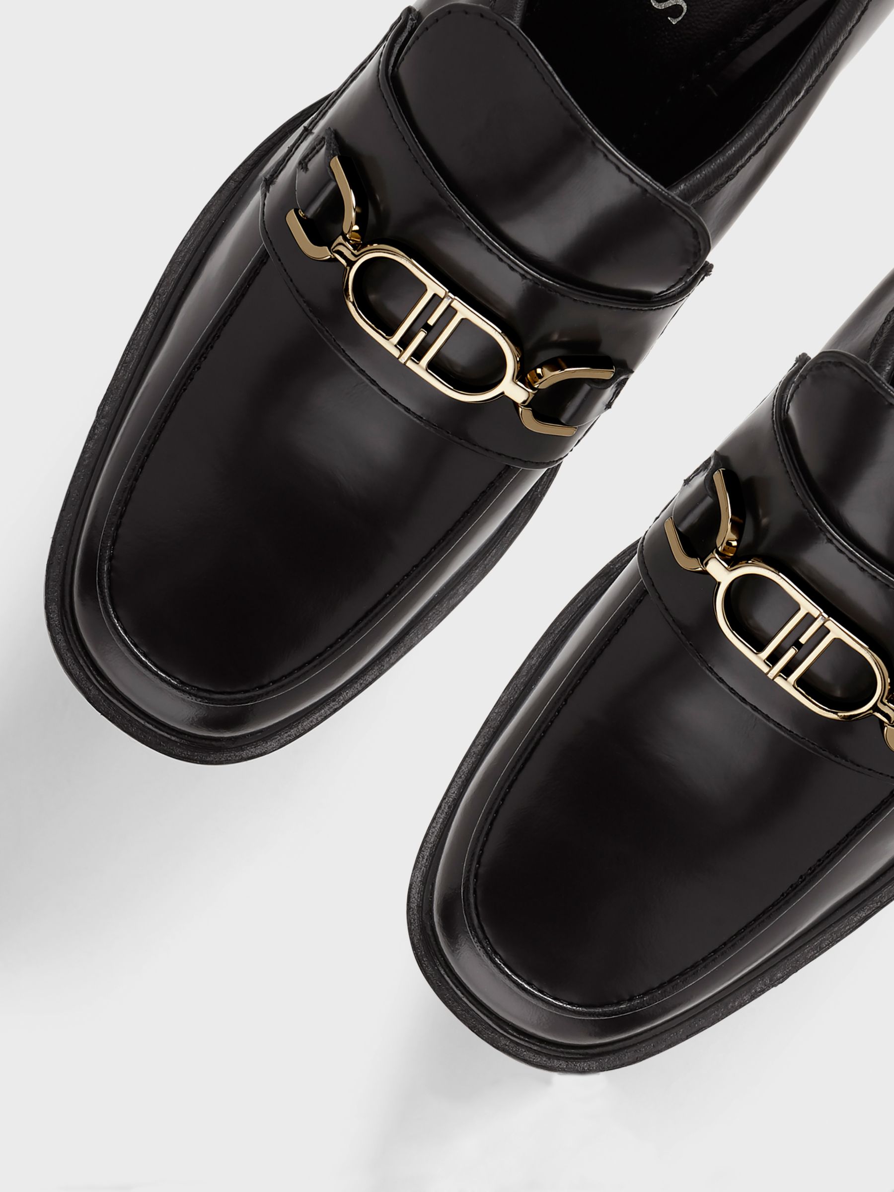 Hobbs Laura Leather Heeled Loafers, Black at John Lewis & Partners