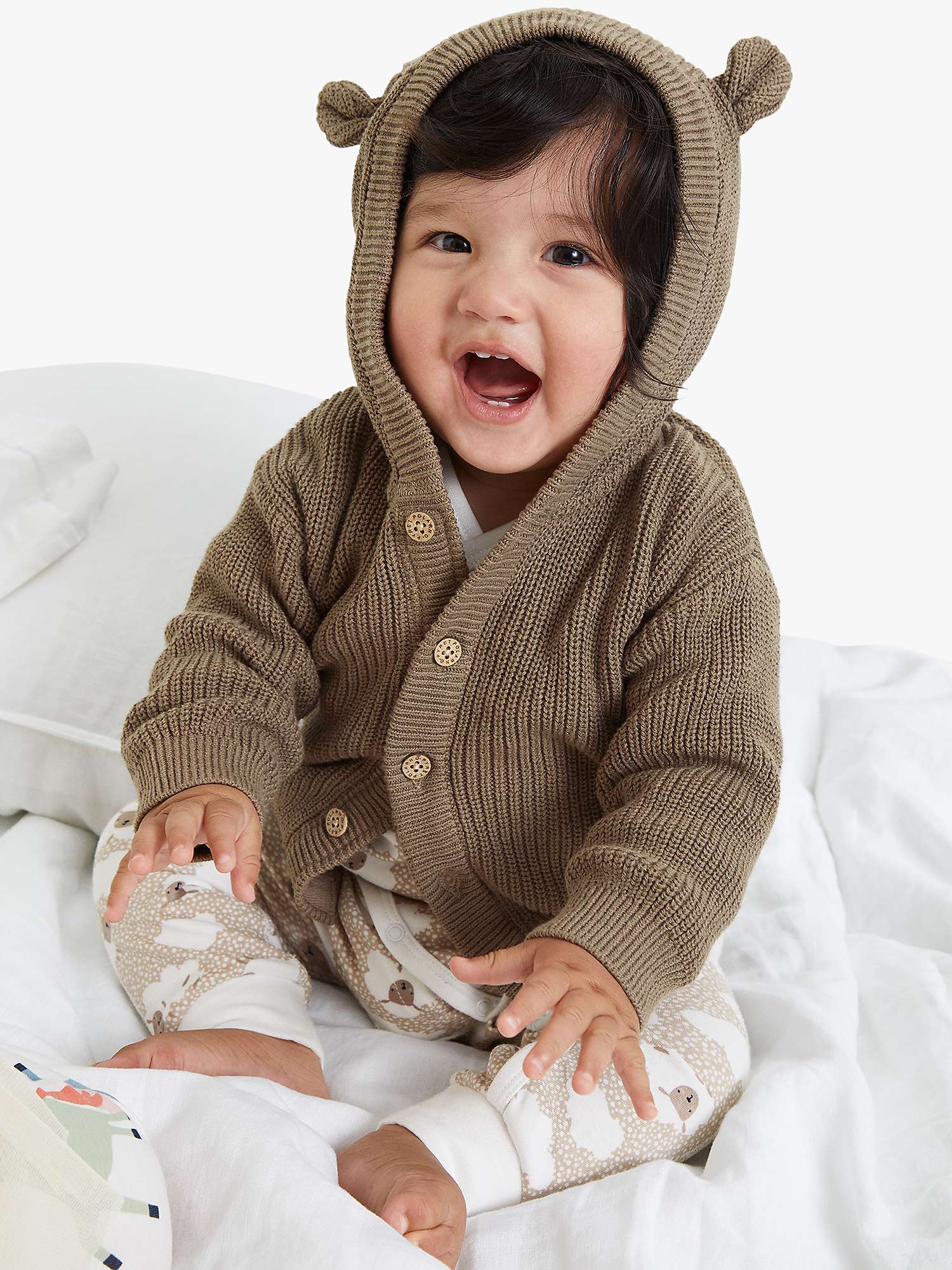 Buy Polarn O. Pyret Baby Organic Cotton Knitted Button Through Hoodie, Brown Online at johnlewis.com