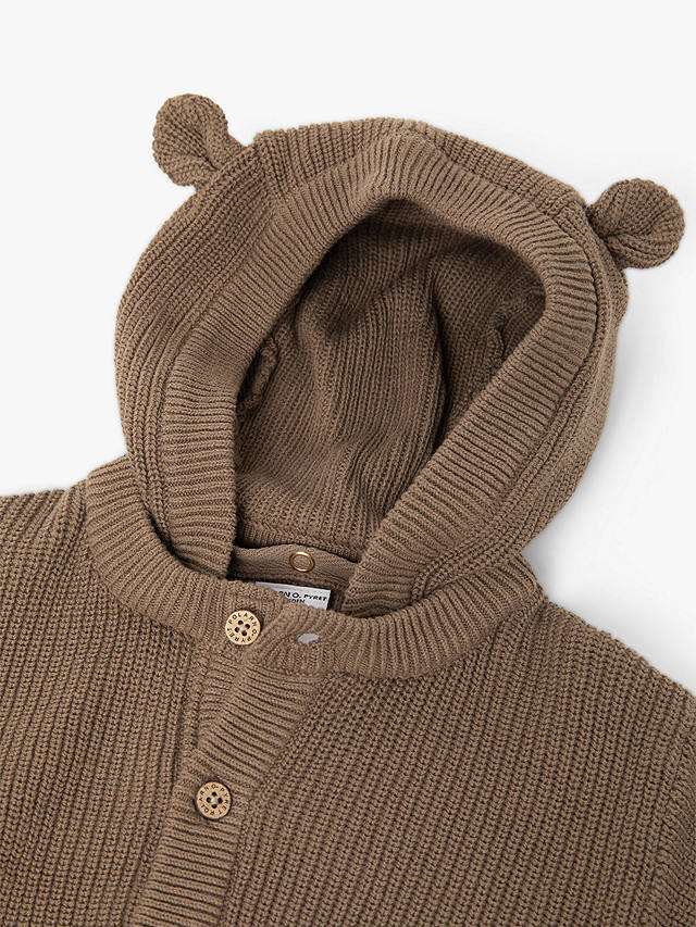 Polarn O. Pyret Baby Organic Cotton Knitted Button Through Hoodie, Brown