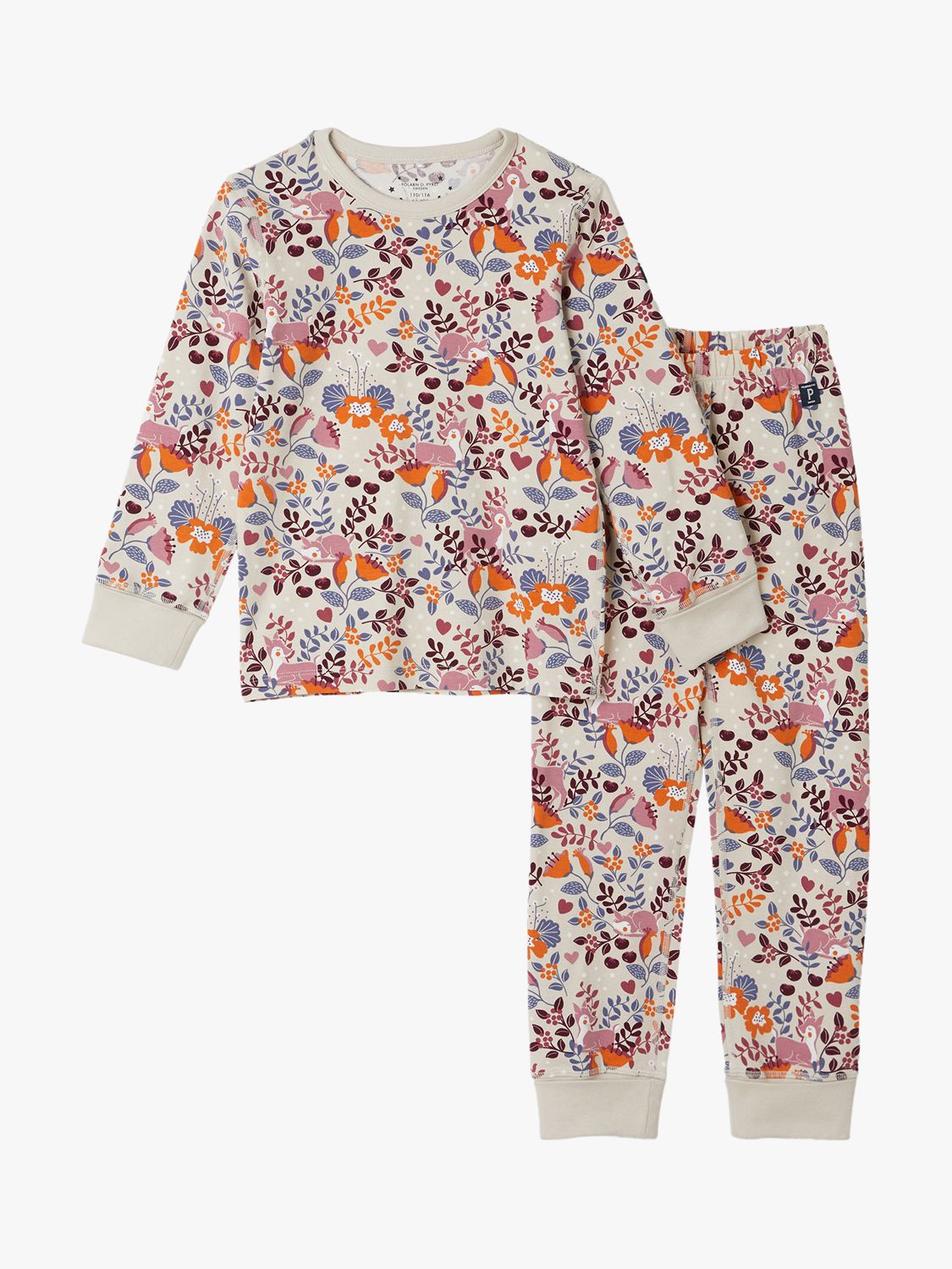 Polarn O. Pyret Kids' Organic Cotton Floral Print Pyjamas, Natural