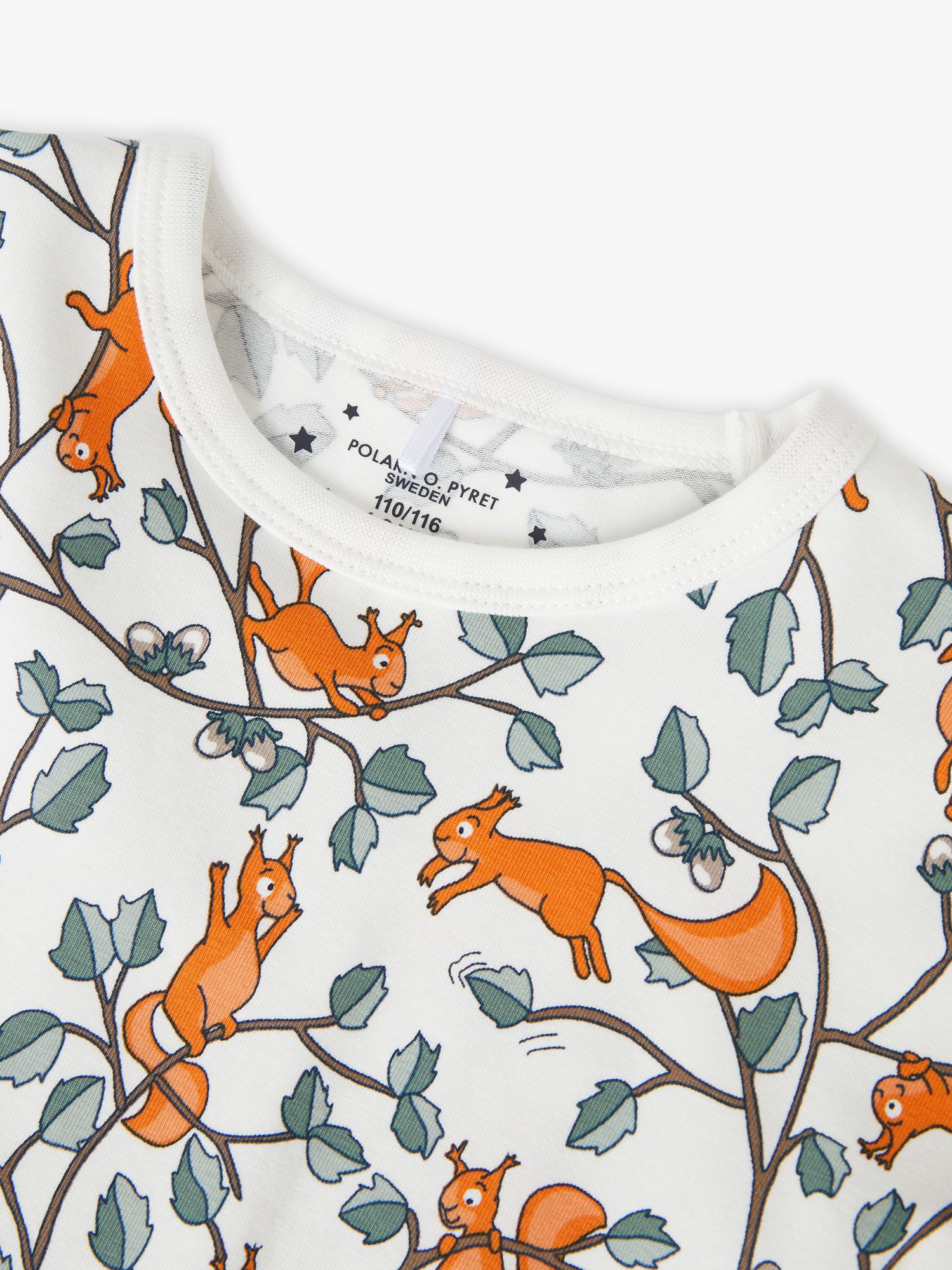 Polarn O. Pyret Kids' Squirrel Print Pyjamas, White/Multi, 1-2 years