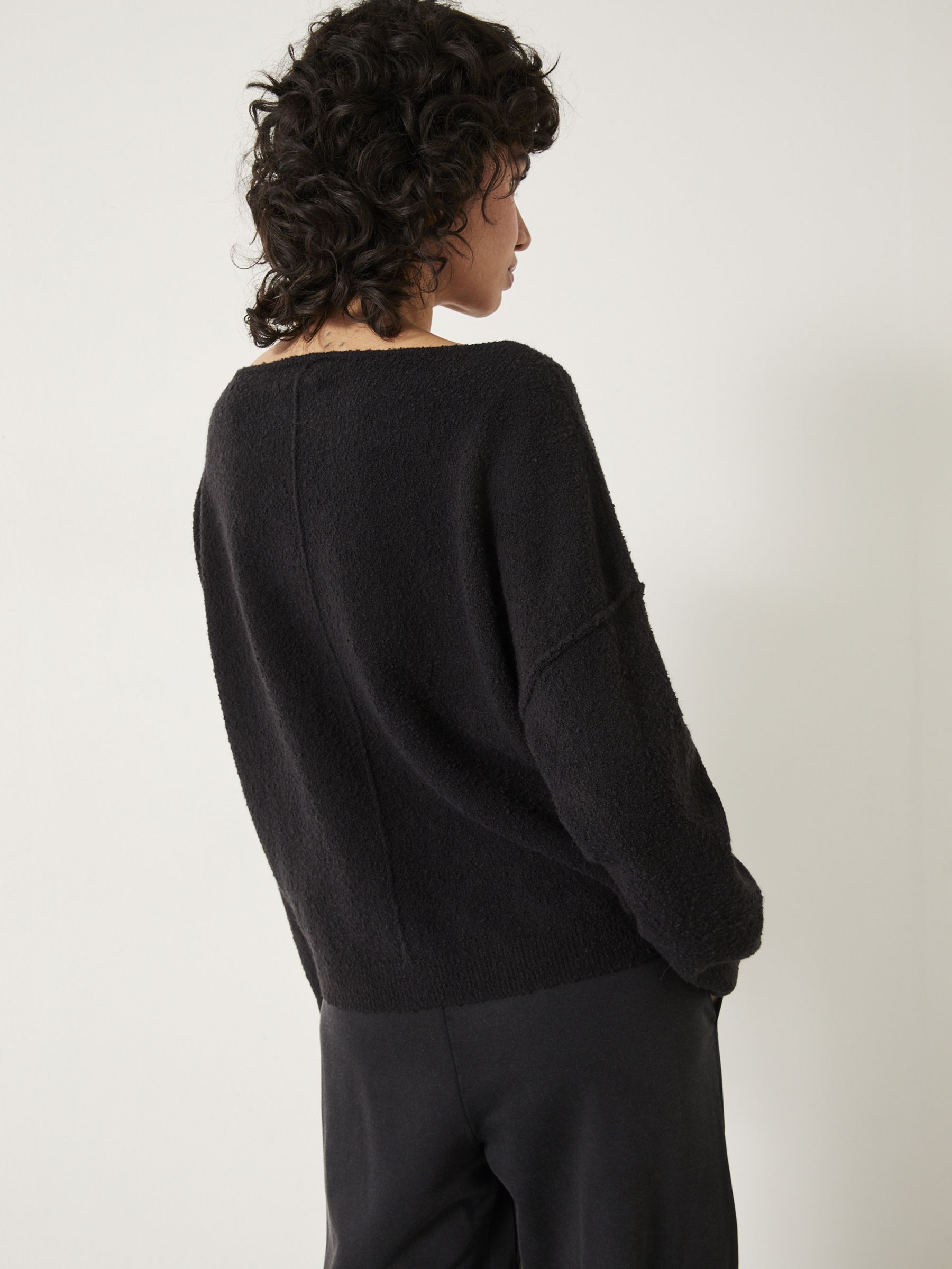 HUSH Lilly Slouchy Fit Wool Blend Jumper, Black at John Lewis & Partners