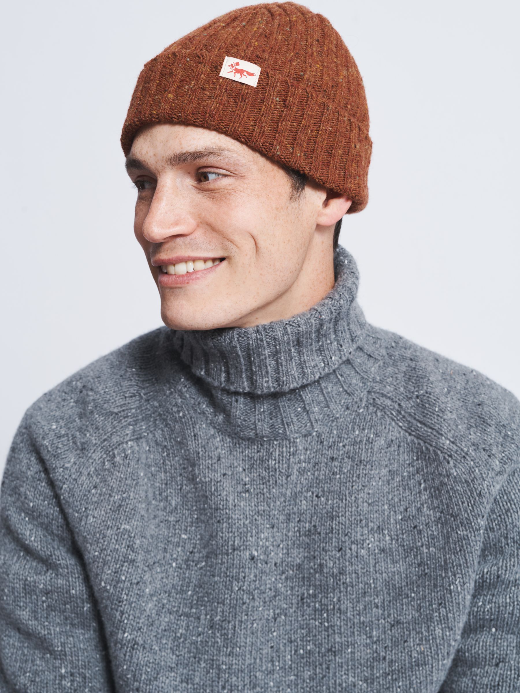 Aubin Lowther Ribbed Wool Hat, Rust Donegal, One Size