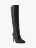 Dune Symbolic Leather Stiletto Knee Boots, Black