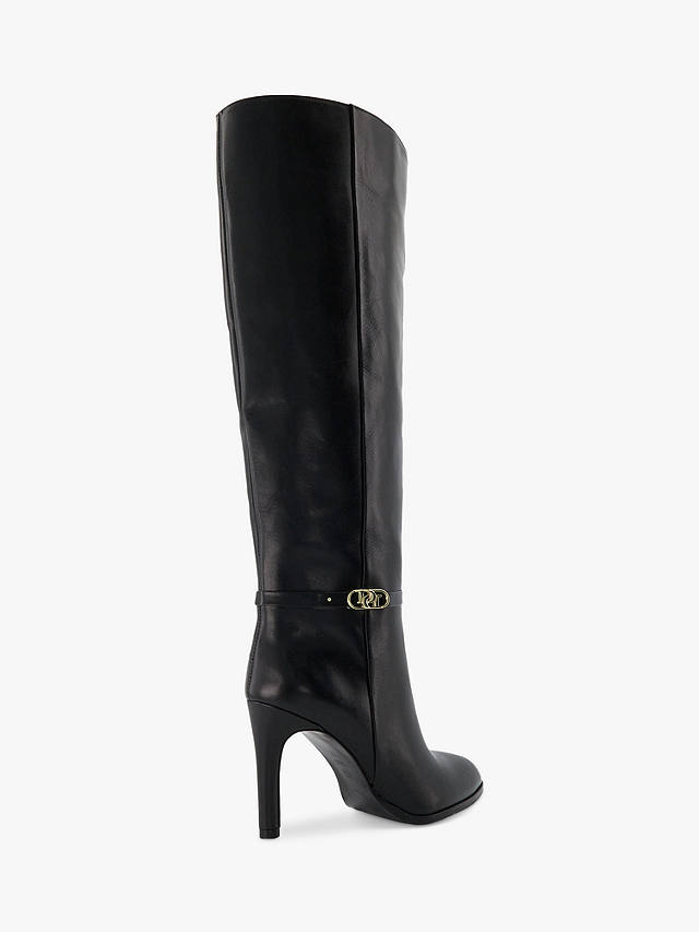 Dune Symbolic Leather Stiletto Knee Boots, Black at John Lewis & Partners