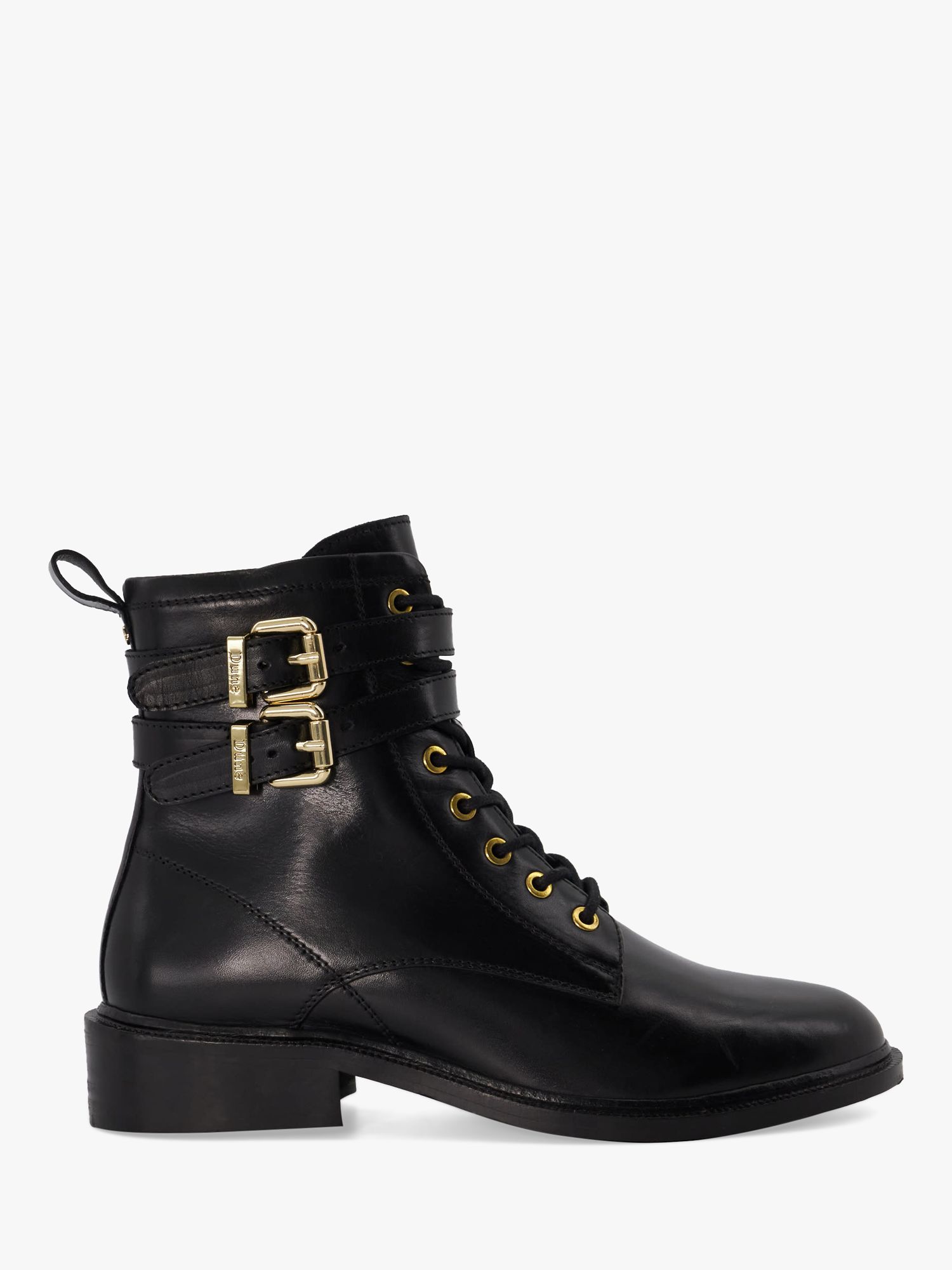 Dune Phyllis Leather Double Buckle Lace Up Boots, Black at John Lewis ...