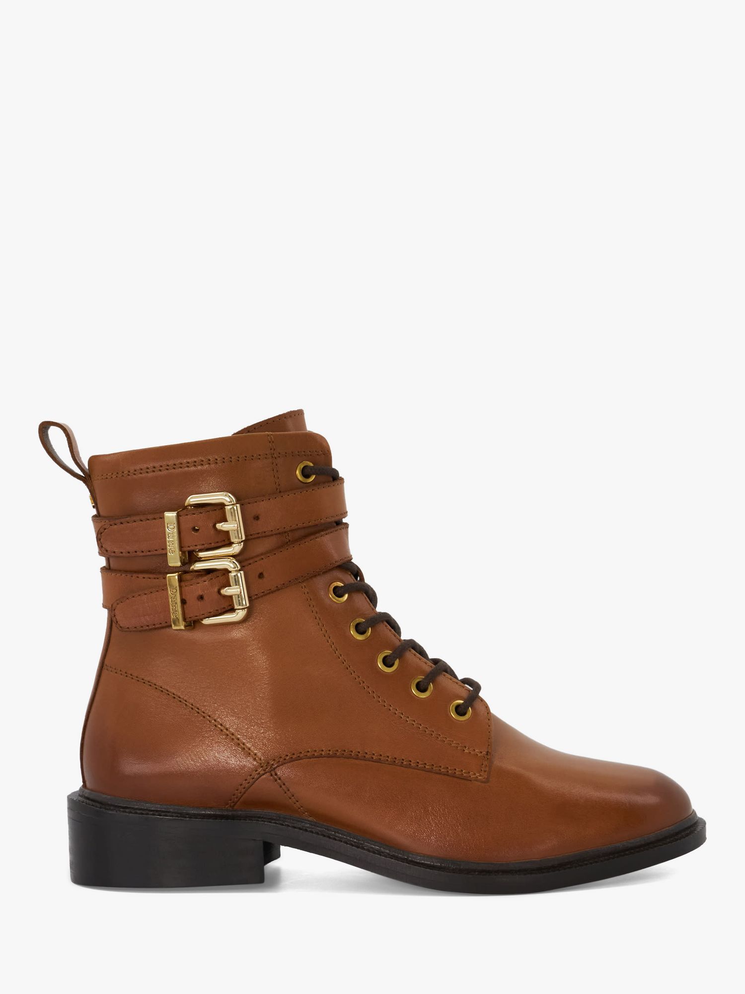 Dune Phyllis Leather Double Buckle Lace Up Boots, Tan at John Lewis ...