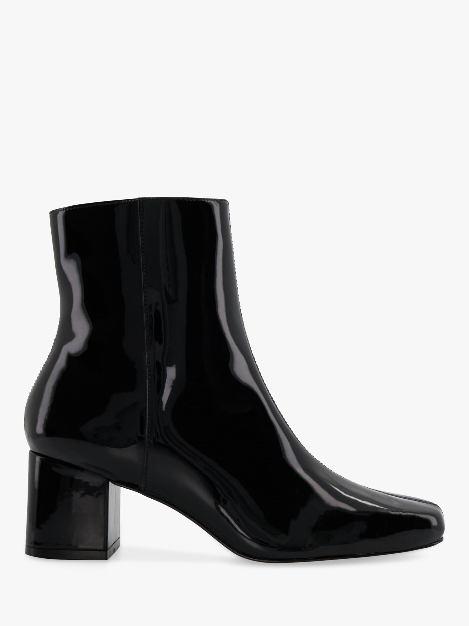 Dune Onsen Patent Square Toe Ankle Boots, Black at John Lewis & Partners