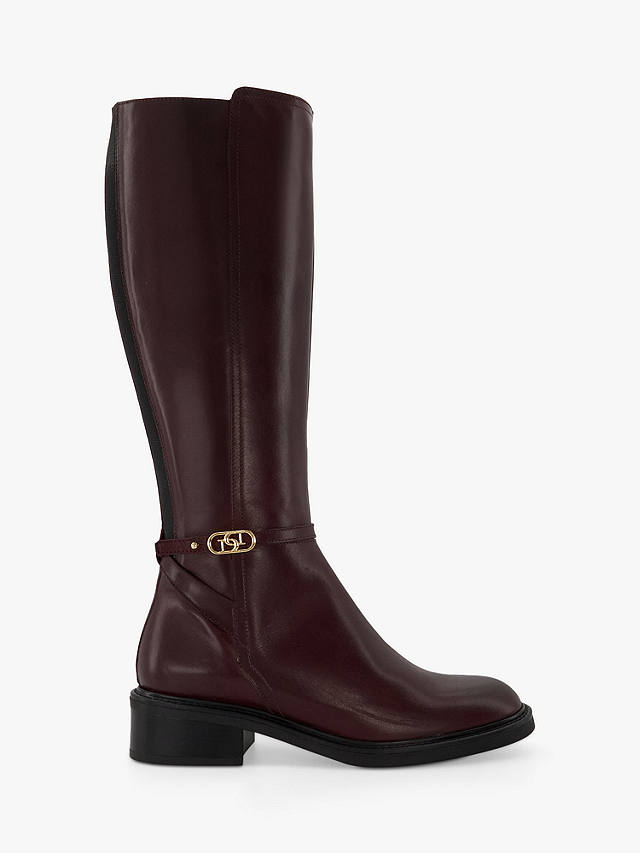 Dune Tia Leather Knee Boots, Burgundy-leather