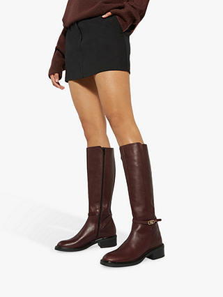 Dune Tia Leather Knee Boots, Burgundy-leather