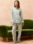 Brora Organic Cotton Floral Long Pyjamas, Duck Egg/Multi