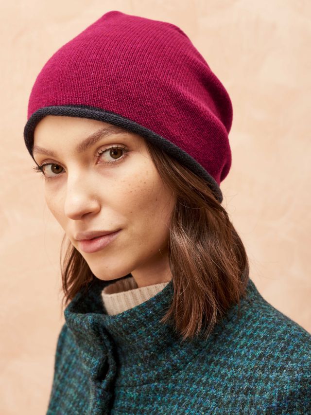 Brora Cashmere Beanie, One Size, Mulberry, One Size