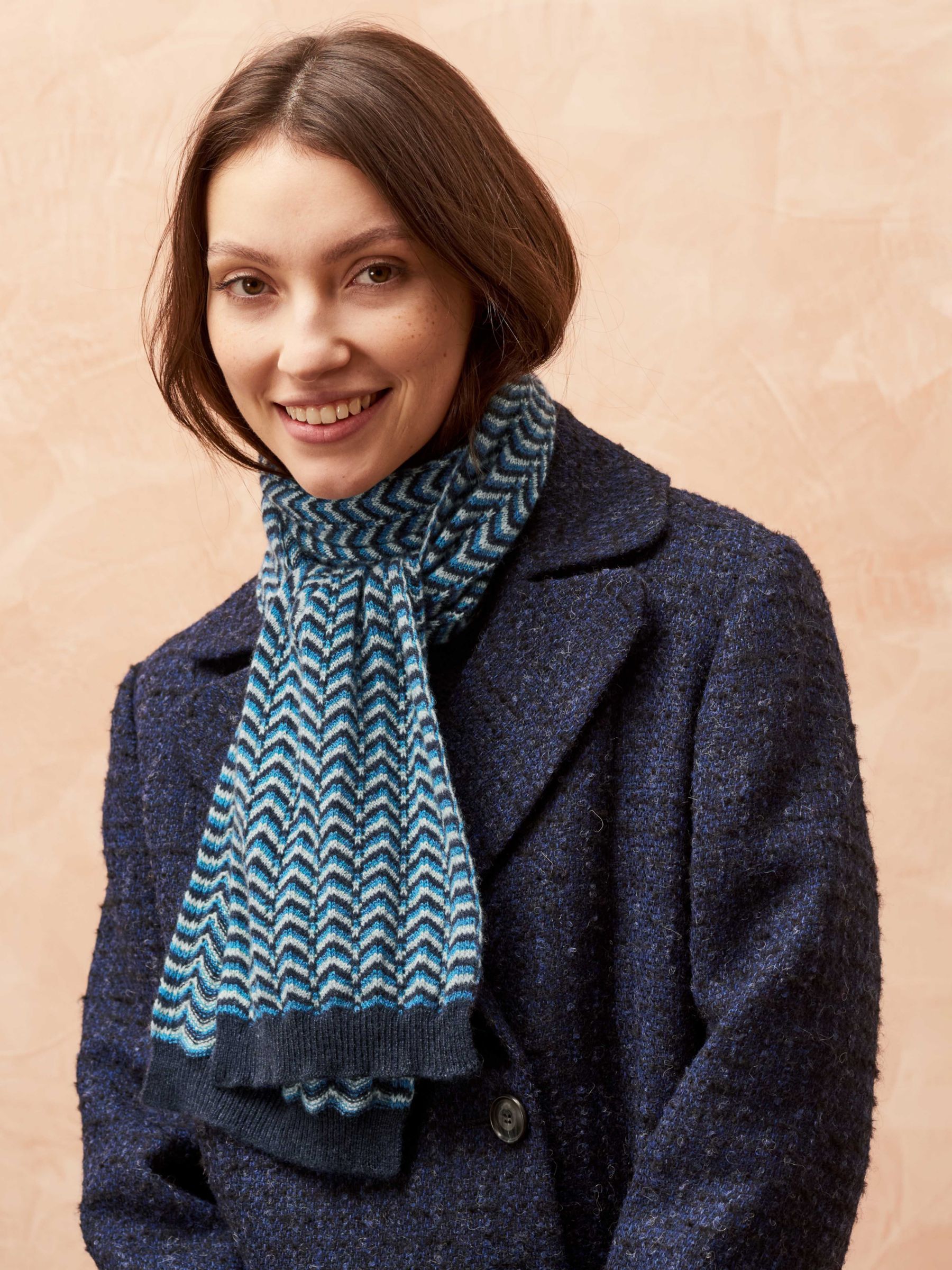 Brora Wave Knit Cashmere Scarf, French Navy at John Lewis & Partners