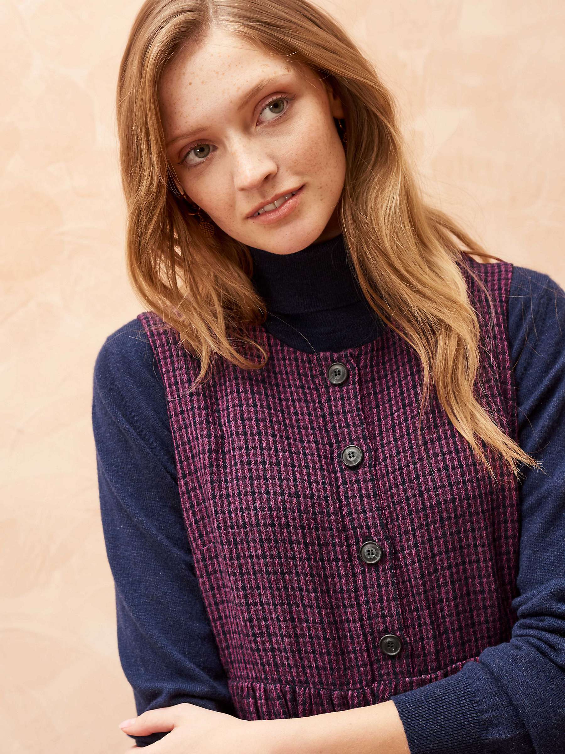 Buy Brora Wool Blend Textured Weave Checked Pinafore Dress, Midnight & Rose Online at johnlewis.com