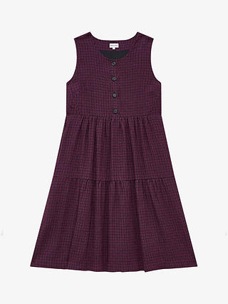 Brora Wool Blend Textured Weave Checked Pinafore Dress, Midnight & Rose