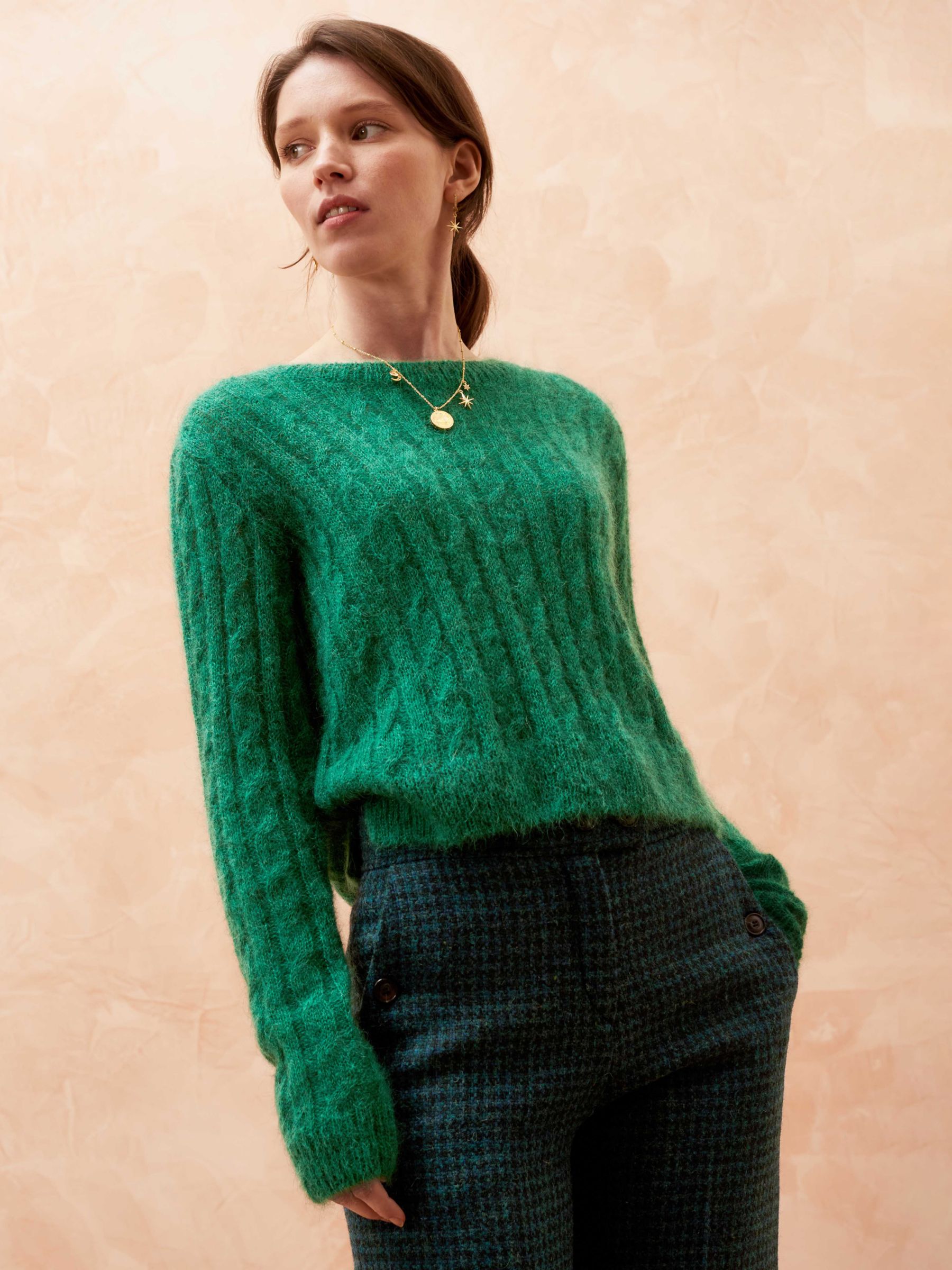 Brora Mohair Cable Knit Jumper, Emerald at John Lewis & Partners