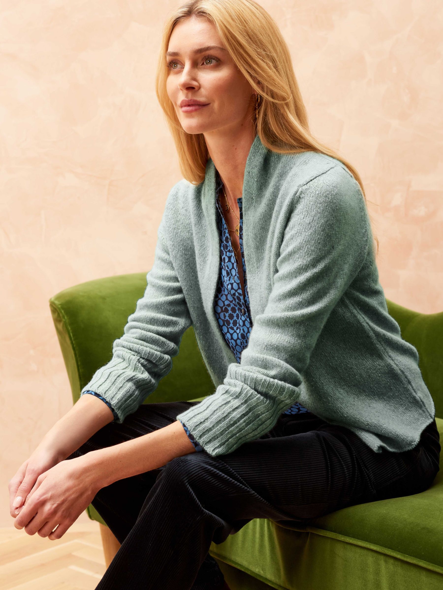 Brora Cashmere Donegal Cardigan, Duck Egg at John Lewis & Partners