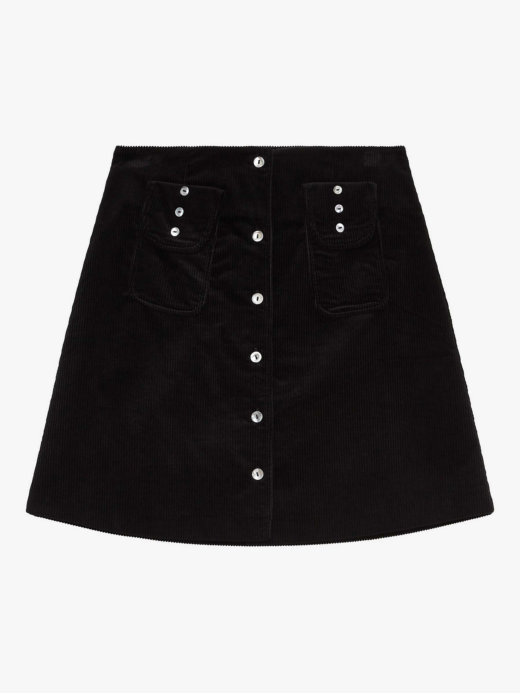Brora Corduroy Button A-Line Skirt, Black at John Lewis & Partners