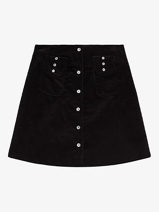 Brora Corduroy Button A-Line Skirt, Black