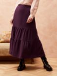 Brora Textured Weave Tiered Skirt, Midnight/Rose, Midnight/Rose
