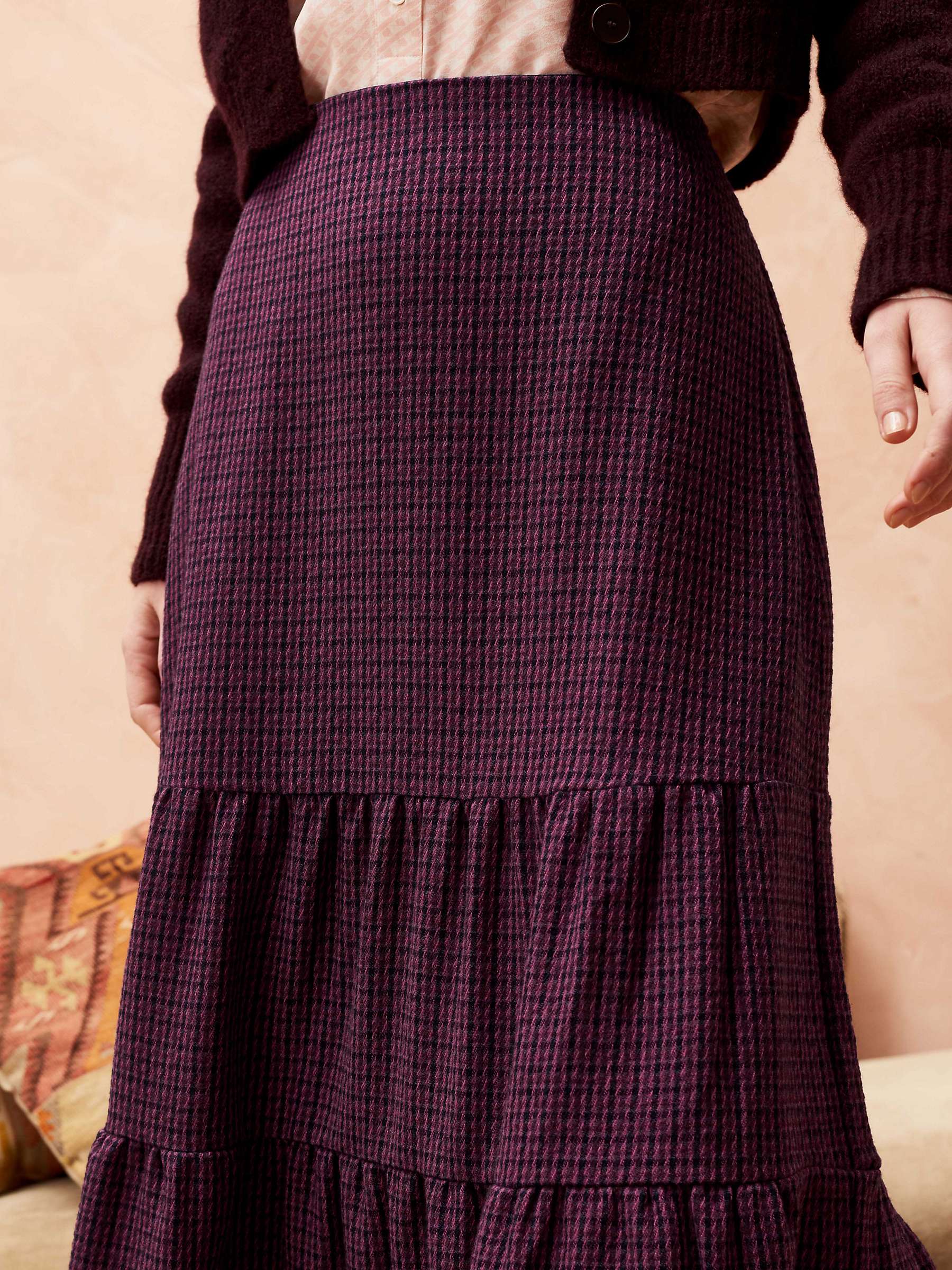 Buy Brora Textured Weave Tiered Skirt, Midnight/Rose Online at johnlewis.com
