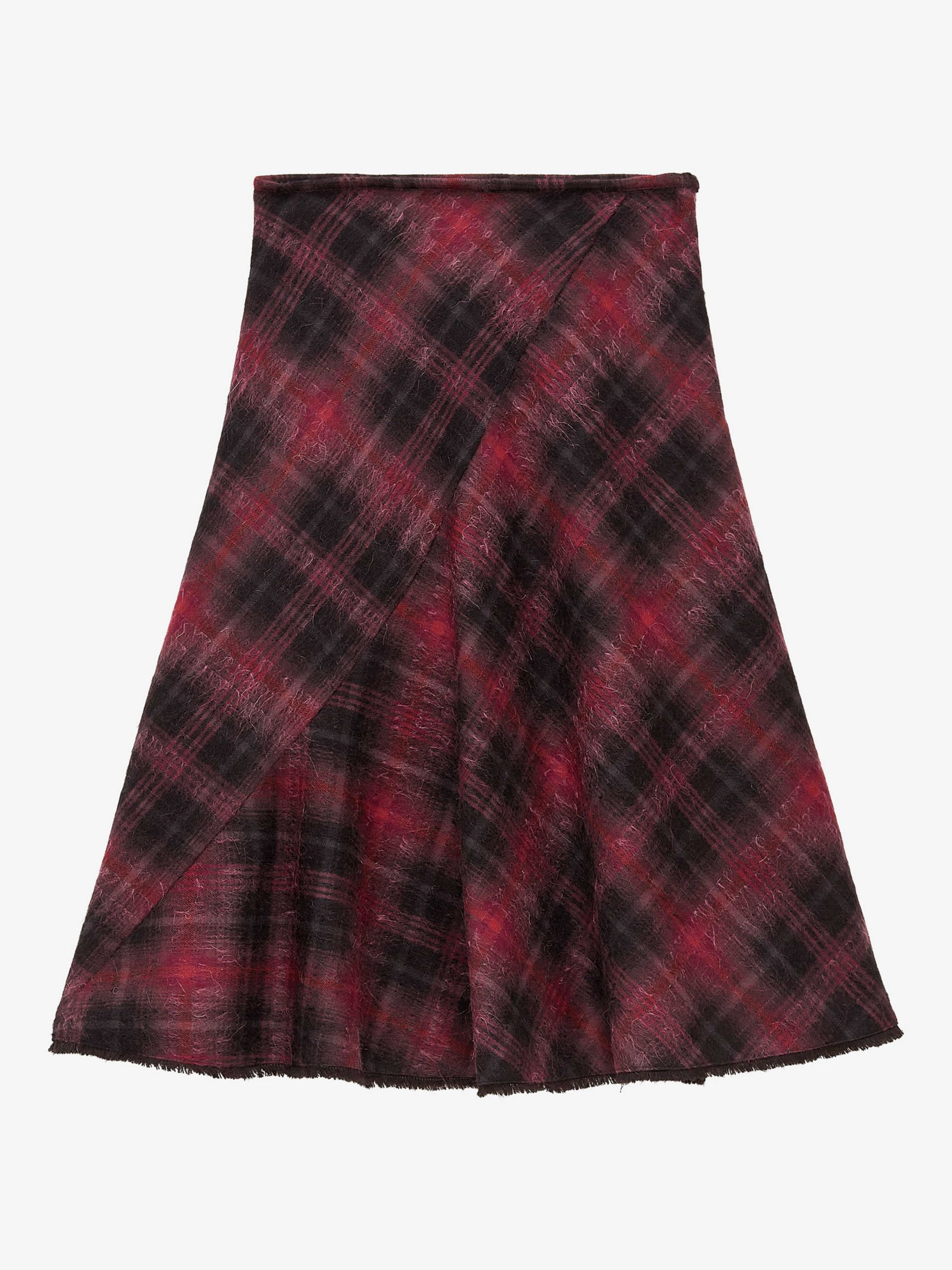 Brora Scottish Kilt Mohair and Wool Midi Check Skirt, Bordeaux