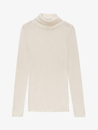 Brora Ribbed Polo Neck Jumper, Ivory