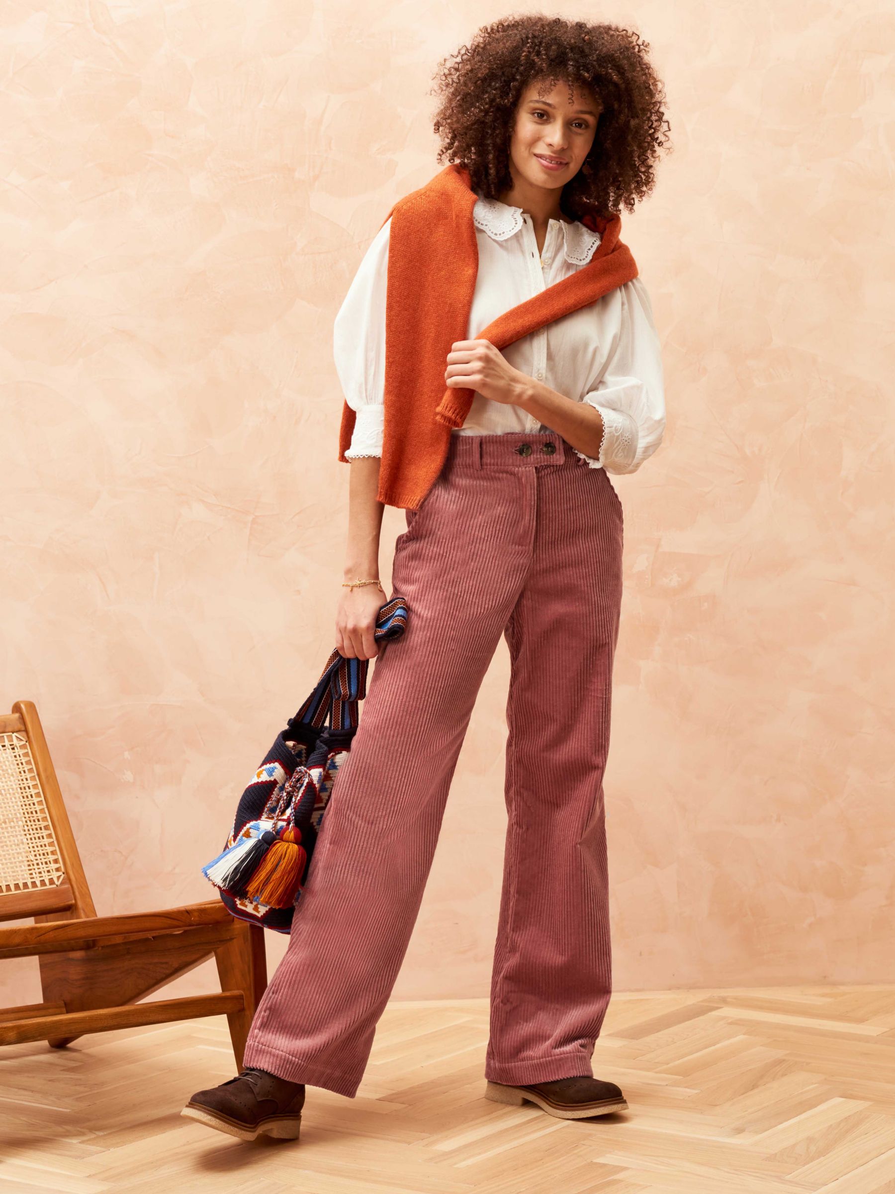 Brora Corduroy Pull On Trousers, Cherry at John Lewis & Partners