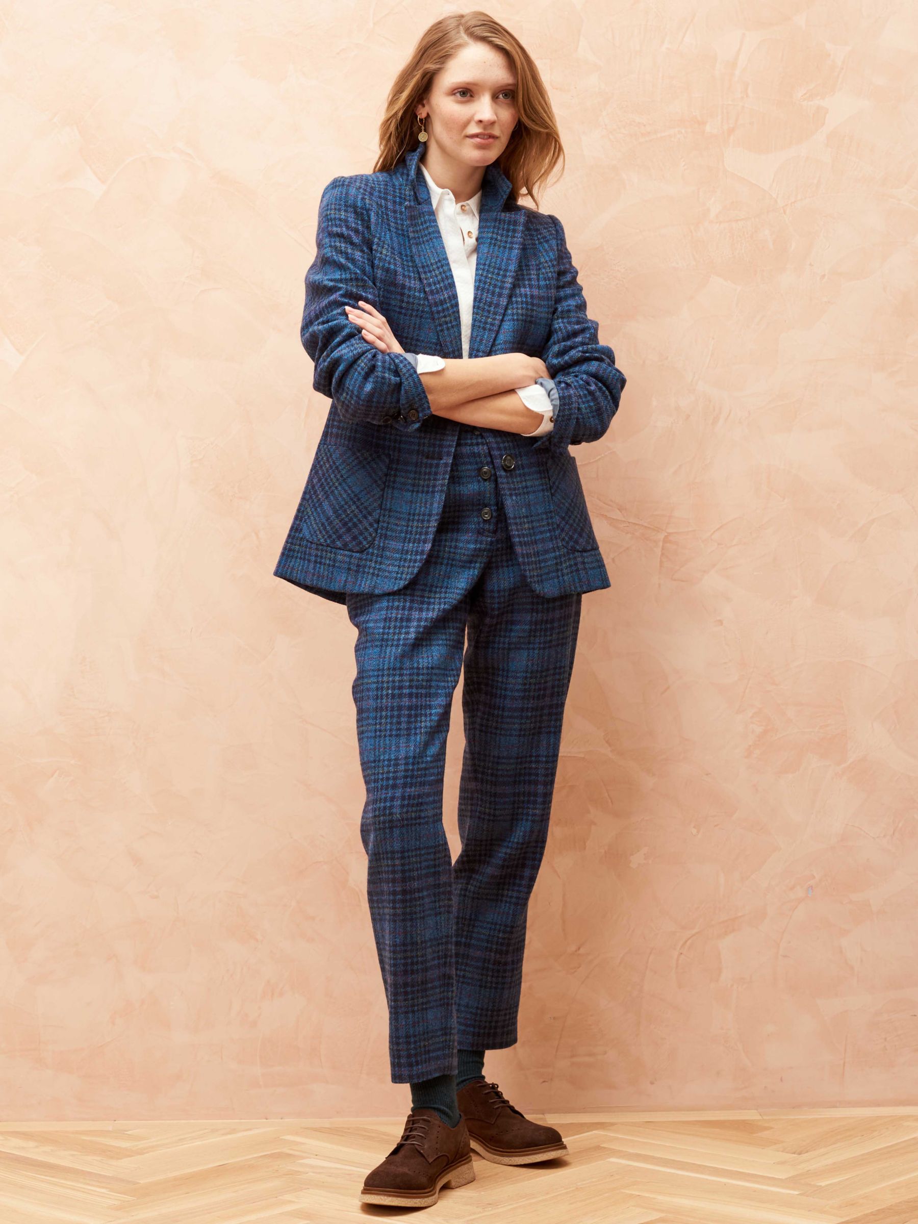 Brora Herringbone Wool Tweed Trousers, Pine at John Lewis & Partners