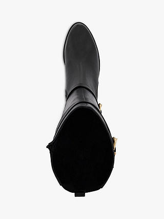 Dune Tepi Leather Branded Trim Knee Boots, Black