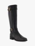 Dune Tepi Leather Branded Trim Knee Boots, Black