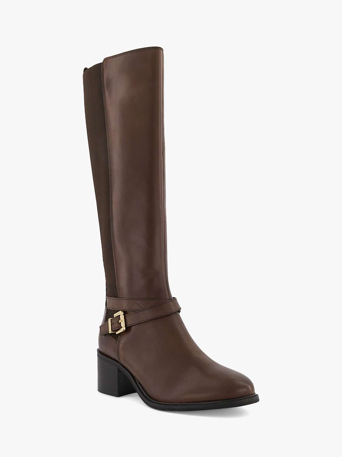 Buy Dune Tildy Leather Knee High Boots, Brown Online at johnlewis.com
